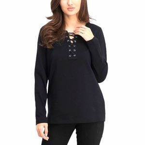 Karen Scott XL black lace up long sleeve knit  top